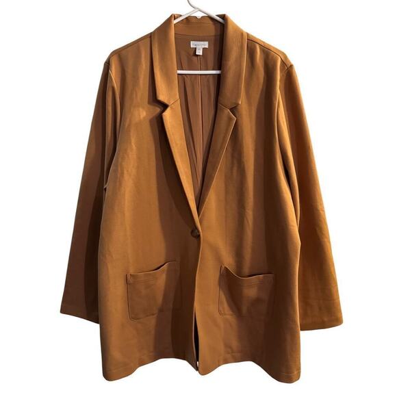 Garnet Hill Relaxed Tencel Wool Blend Women’s Blazer Camel Size 18 Minimalist - Picture 1 of 6